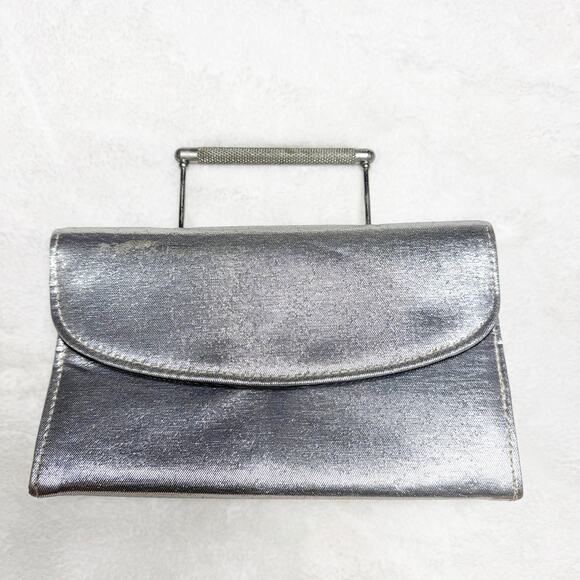 VINTAGE Silver Small Purse Clutch Fancy Evening Bag - Picture 1 of 11